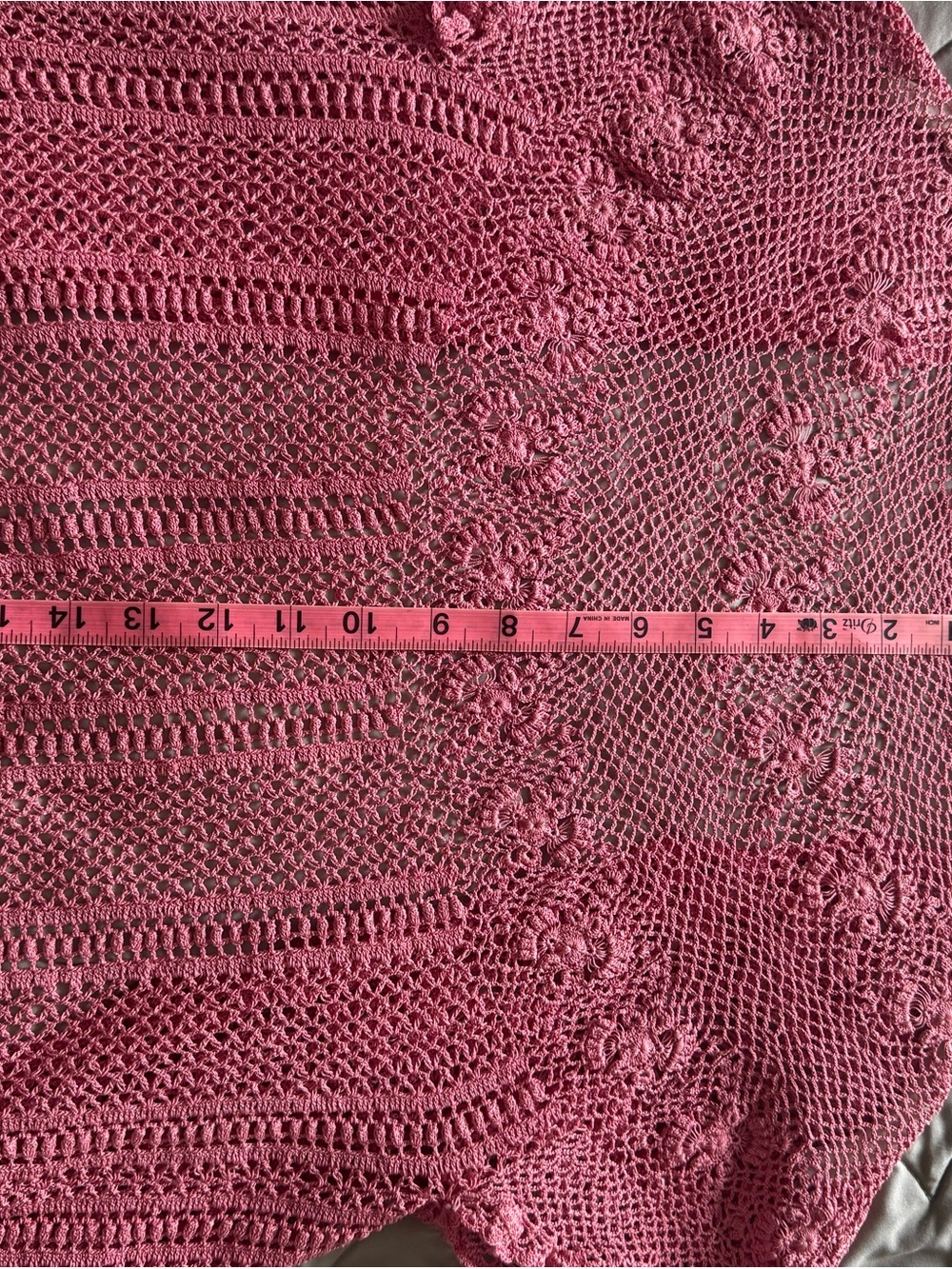Vintage Pink Crochet Openwork Short-Sleeve Cardigan - Picture 6 of 7
